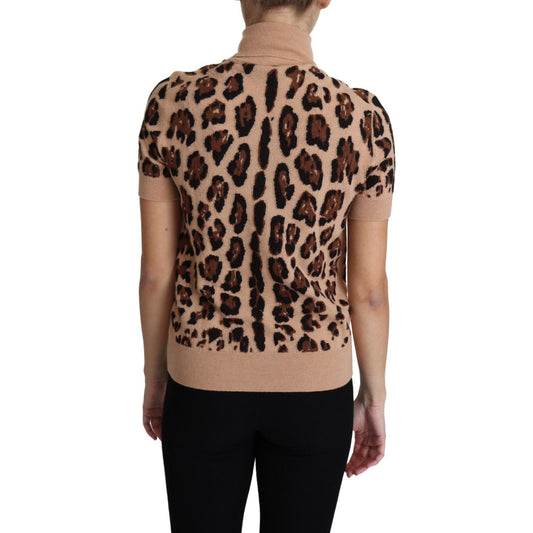 Dolce & Gabbana Elegant Leopard Print Wool Turtleneck Top Dolce & Gabbana Rosy Brown
