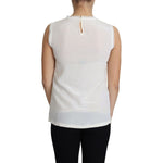 Dolce & Gabbana White Blouse Silk Lace Trimmed Sleeveless Top
