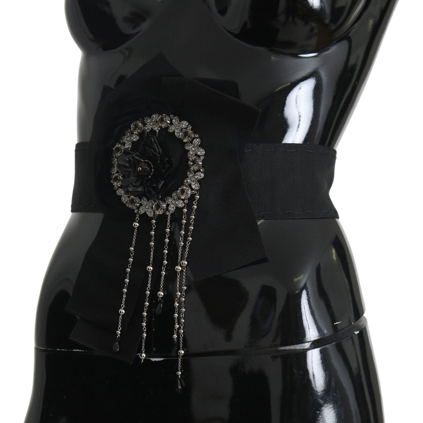 Dolce & Gabbana Black Crystal Brooch Wide Wai SATORIA Belt