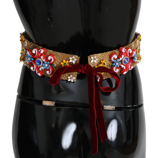 Dolce & Gabbana Golden Floral Crystal Embellished Waist Belt Belt Dolce & Gabbana Black