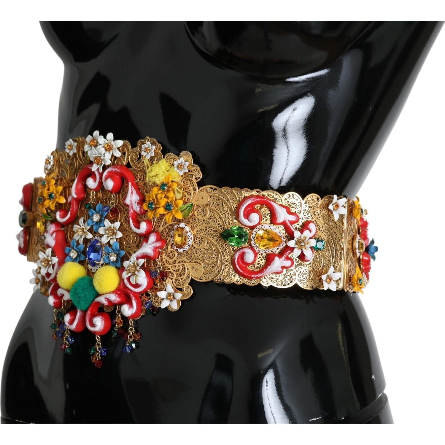 Dolce & Gabbana Embellished Floral Crystal Wide Waist Golden Belt