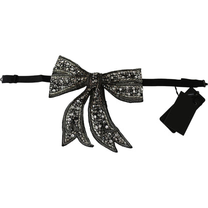 Dolce & Gabbana Silver Tone 100% Silk Crystal Embellished Women Bowtie Bow Tie