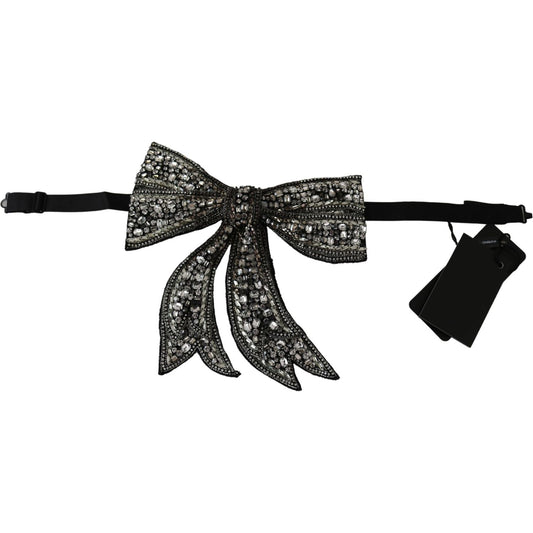 Dolce & Gabbana Silver-Tone Silk Crystal Bow Tie Bow Tie Dolce & Gabbana Black