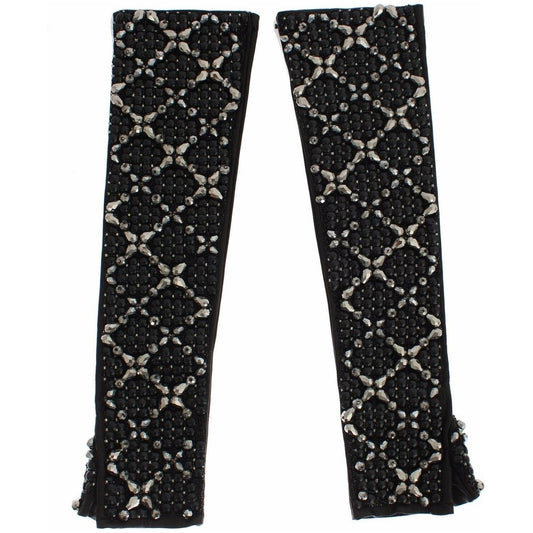 Dolce & Gabbana Elegant Crystal Beaded Leather Gloves Dolce & Gabbana Black