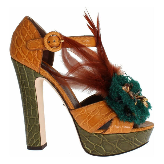 Dolce & Gabbana Multicolor Crystal Ankle Strap Platform Sandals Dolce & Gabbana Dark Olive Green