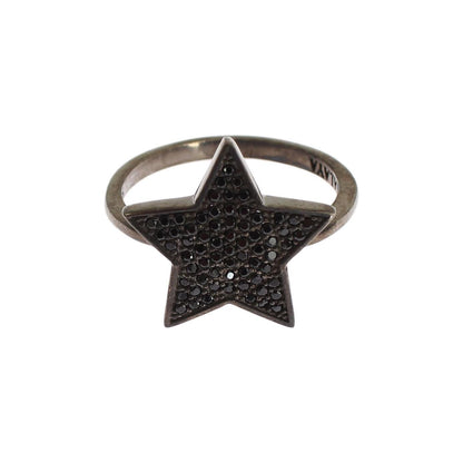 Nialaya Black CZ Star 925 Silver Womens Ring