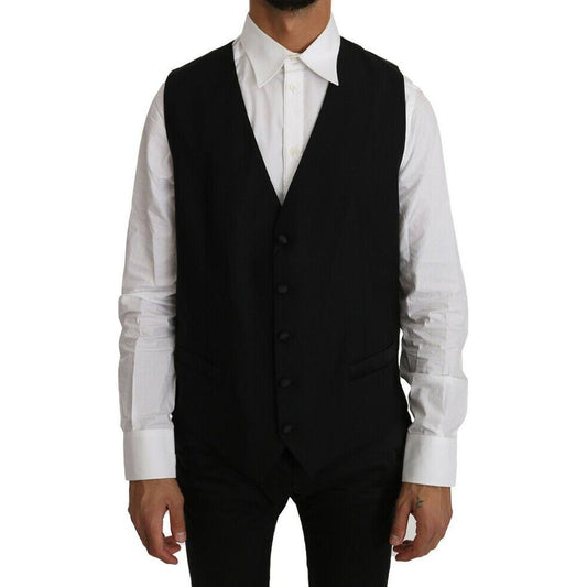 Dolce & Gabbana Elegant Black Formal Wool Blend Vest Dolce & Gabbana Black