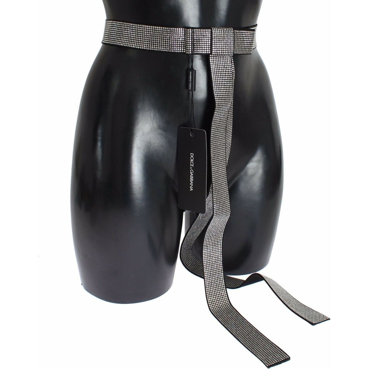 Dolce & Gabbana Black Silk Clear Crystal Bow Waist Belt