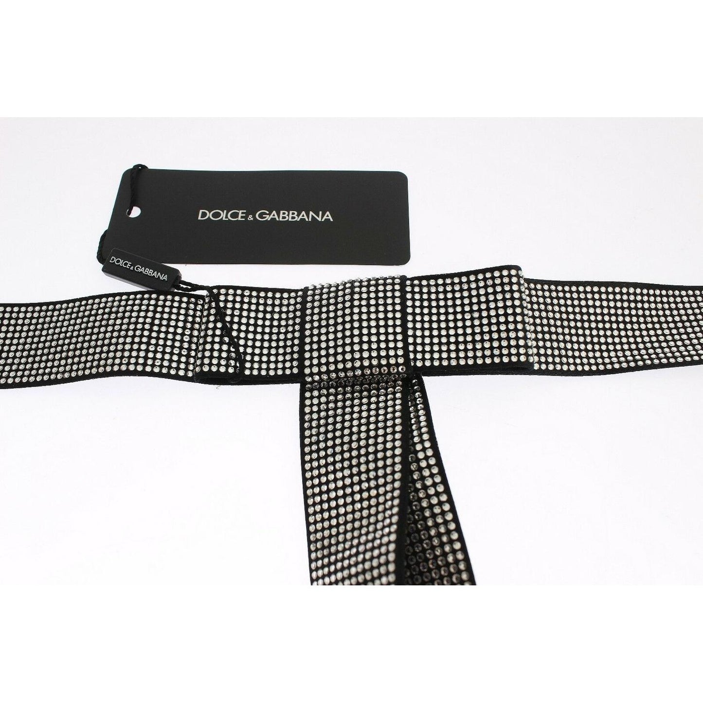 Dolce & Gabbana Black Silk Clear Crystal Bow Waist Belt WOMAN BELTS
