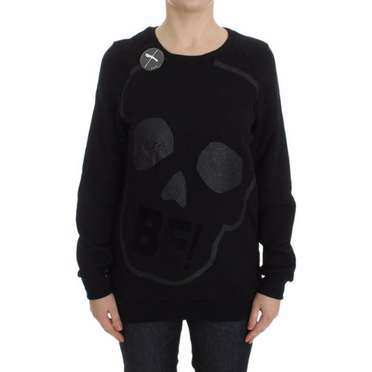 Exte Chic Skull Motif Crew-Neck Cotton Sweater Exte Black