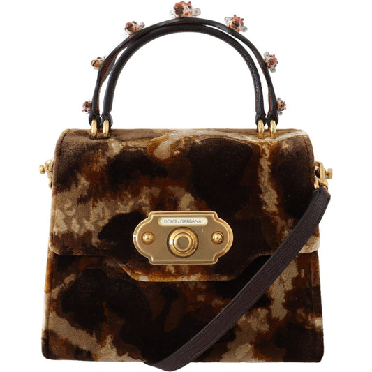 Dolce & Gabbana Elegant Giraffe Pattern Welcome Bag with Gold Accents Dolce & Gabbana Black