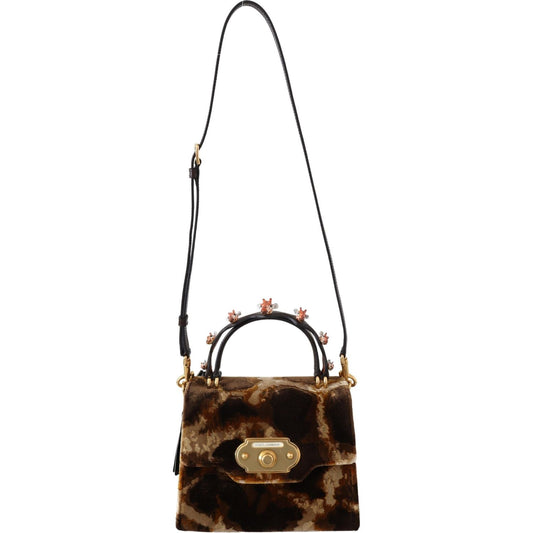 Dolce & Gabbana Elegant Giraffe Pattern Welcome Bag with Gold Accents Dolce & Gabbana Black