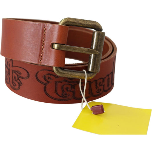 Just Cavalli Chic Brown Leather Logo Waist Belt Belt Just Cavalli Sienna