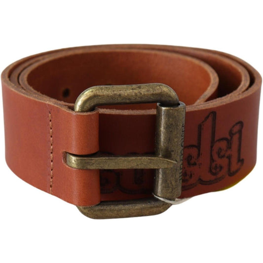 Just Cavalli Chic Brown Leather Logo Waist Belt Belt Just Cavalli Saddle Brown
