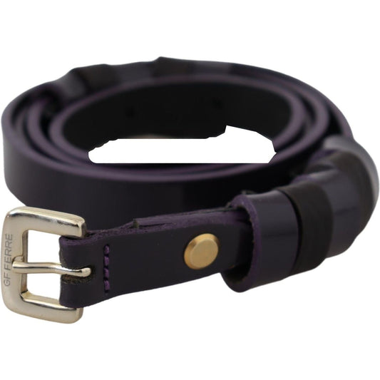 GF Ferre Chic Black Leather Belt with Chrome Silver Tone Buckle Belt GF Ferre Dark Slate Gray