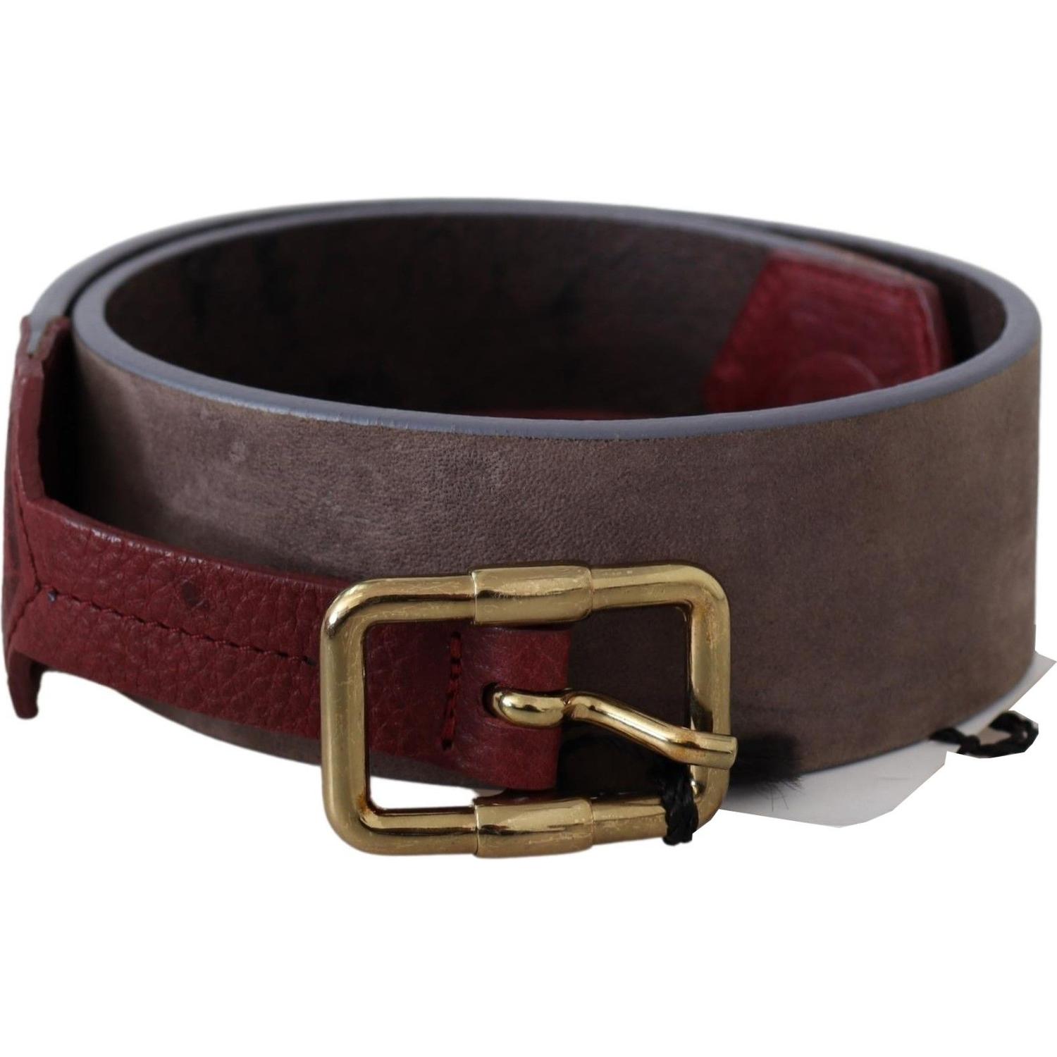 GF Ferre Brown Leather Wide Gold Chrome Logo Buckle Belt