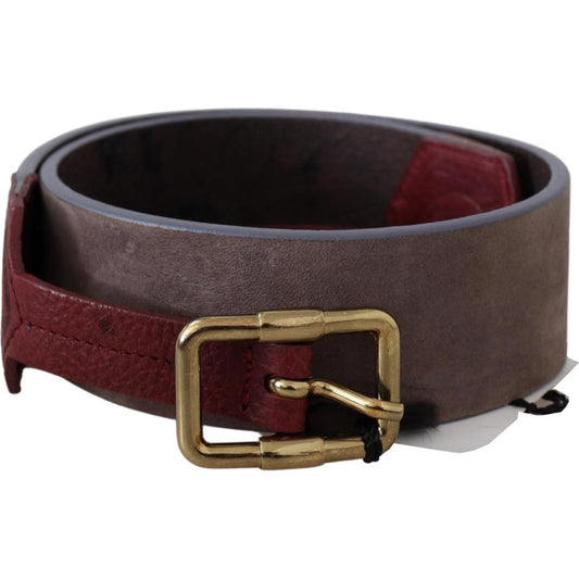 GF Ferre Elegant Brown Leather Belt with Gold Buckle Belt GF Ferre Dark Slate Gray