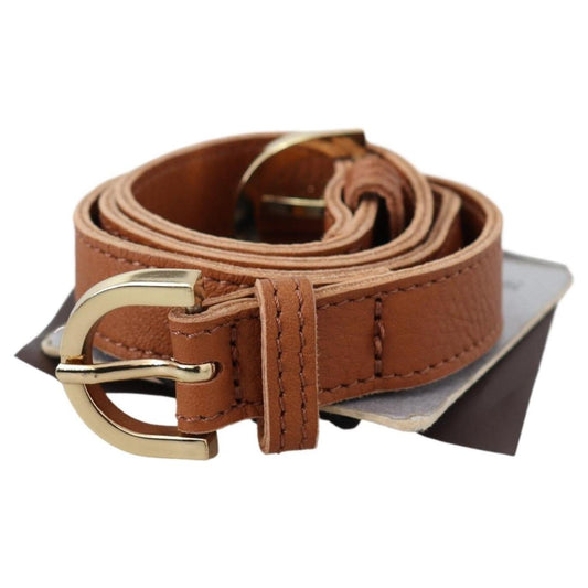 Scervino Street Elegant Brown Leather Double Buckle Belt Belt Scervino Street Saddle Brown