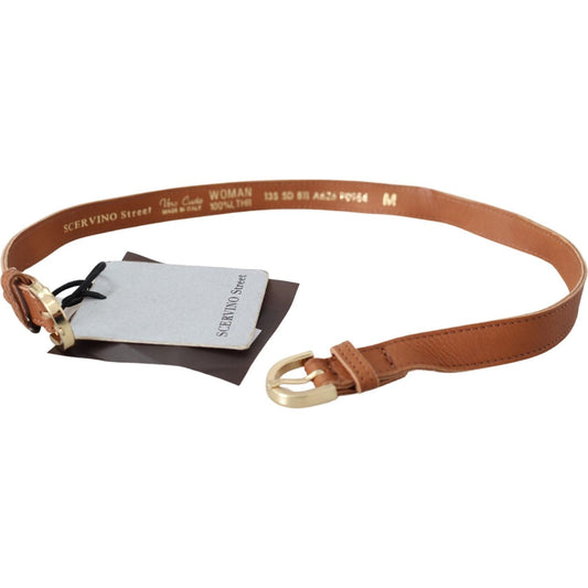 Scervino Street Elegant Brown Leather Double Buckle Belt Belt Scervino Street Sienna