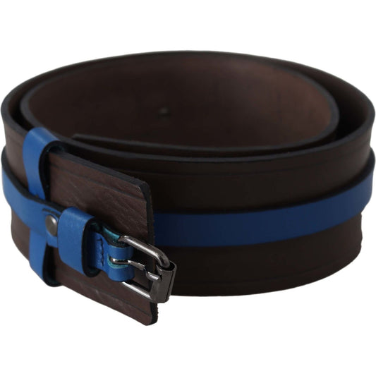 Costume National Elegant Brown Leather Belt with Blue Lining Belt Costume National Black