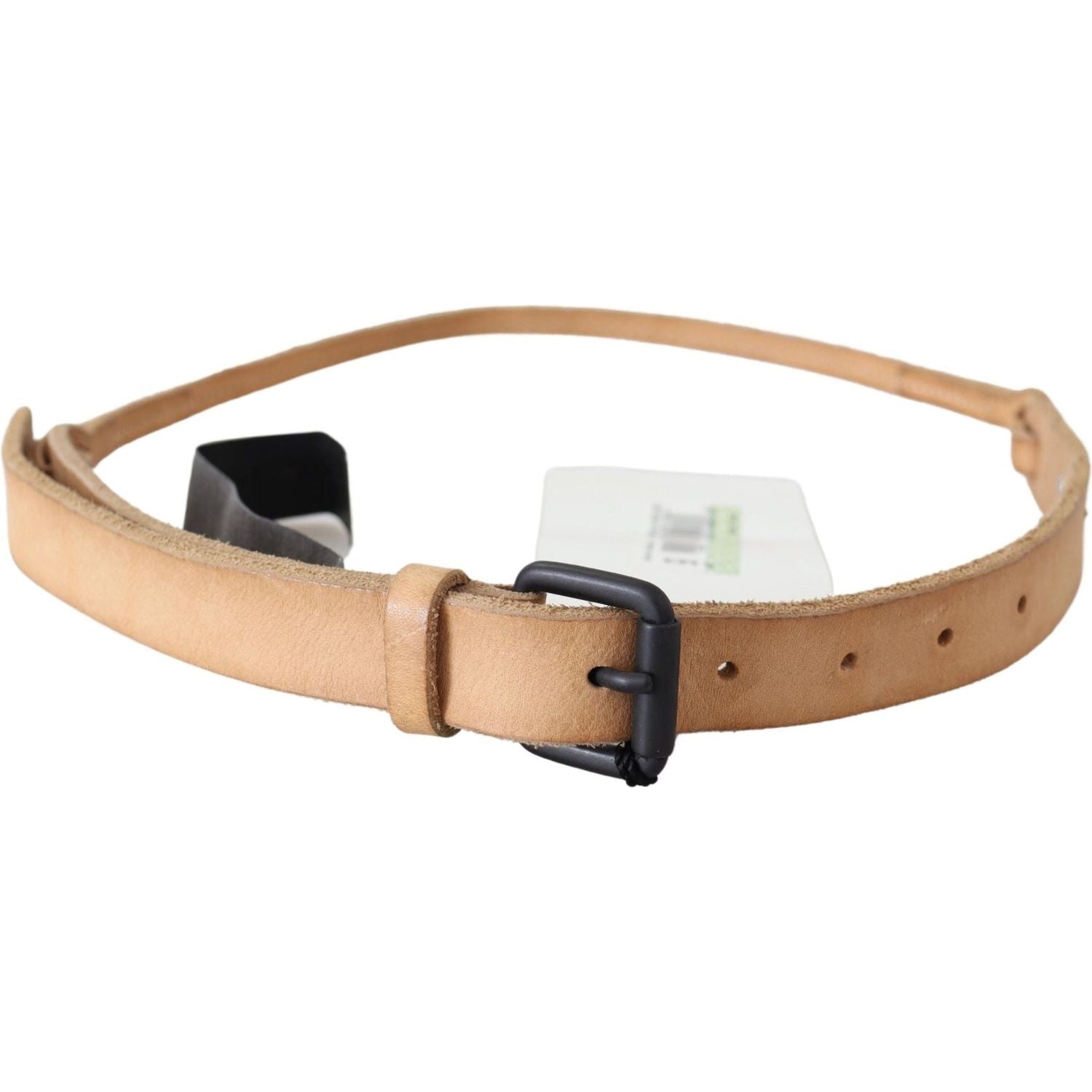 Scervino Street Light Brown Slim Leather Black Logo Buckle Belt Belt