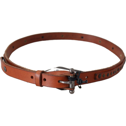 Scervino Street Elegant Leather Waist Belt in Brown Belt Scervino Street Saddle Brown
