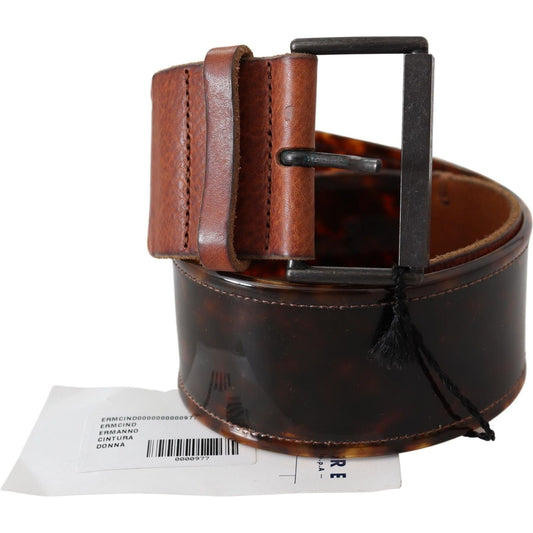 Ermanno Scervino Elegant Dark Brown Leather Belt with Vintage Buckle WOMAN BELTS Ermanno Scervino Gray