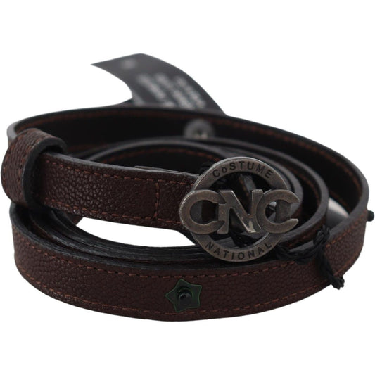 Costume National Elegant Brown Leather Belt with Rustic Hardware Belt Costume National Black