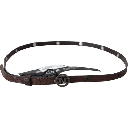 Costume National Brown Skinny Leather Round Logo Buckle Belt Belt