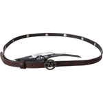 Costume National Brown Skinny Leather Round Logo Buckle Belt Belt