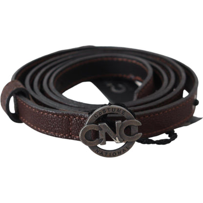 Costume National Brown Skinny Leather Round Logo Buckle Belt Belt