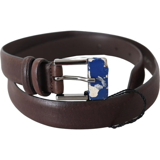 Costume National Elegant Brown Leather Classic Belt with Silver-Tone Buckle Belt Costume National Dark Slate Gray