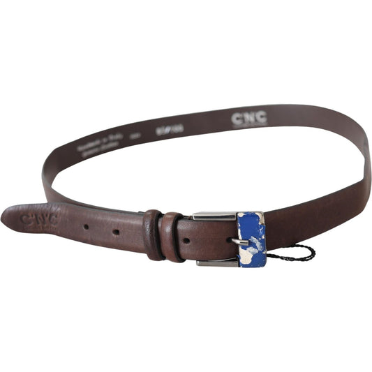Costume National Elegant Brown Leather Classic Belt with Silver-Tone Buckle Belt Costume National Dark Slate Gray