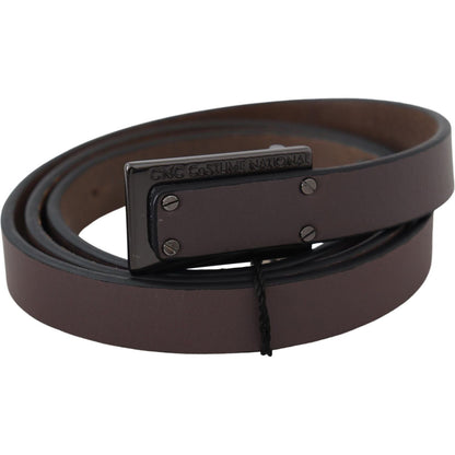 Costume National Brown Leather Tactical Logo Buckle Dark Belt