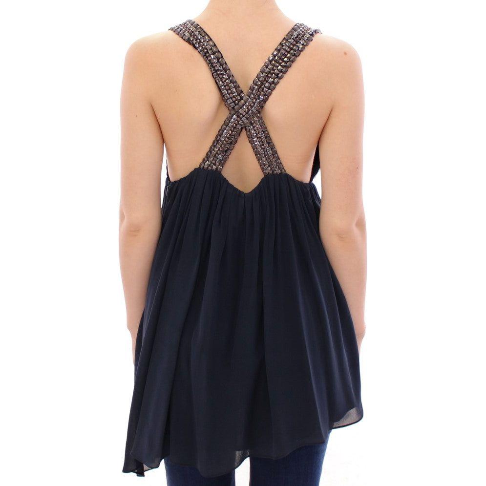 Anaikka Navy Blue Studs Embellished Top Blouse