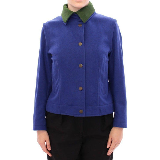 Andrea Incontri Elegant Blue Wool Jacket with Removable Collar Coats & Jackets Andrea Incontri Dark Slate Blue