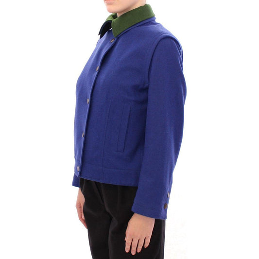 Andrea Incontri Elegant Blue Wool Jacket with Removable Collar Coats & Jackets Andrea Incontri Dark Slate Blue