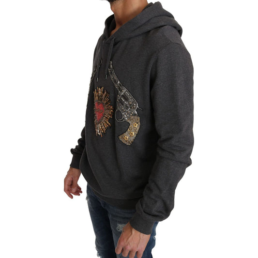 Dolce & Gabbana Gray Crystal Heart Gun Motif Sweater Dolce & Gabbana Dark Slate Gray