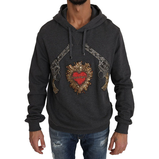 Dolce & Gabbana Gray Hooded Red Crystal Heart Gun Sweater 1728,67345645728,Clothing,Dolce & Gabbana,Gray,Hoodies - Sweaters - Clothing,IT48 | M,IT50 | L,IT54 | XXL,Material: 100% Cotton,Men,Men - Clothing,New with tags,Sweaters - Clothing,Sweaters - Men -