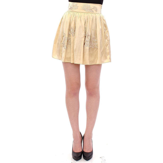 Andrea Incontri Beige Floral Embroidery Mini Skirt