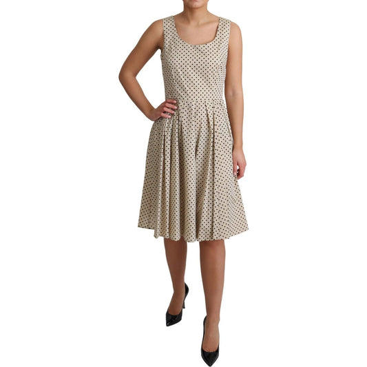 Dolce & Gabbana Elegant Polka Dot Sleeveless A-Line Dress Dresses Dolce & Gabbana Rosy Brown