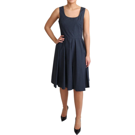Dolce & Gabbana Elegant Polka-Dotted Blue A-Line Dress Dolce & Gabbana Tan