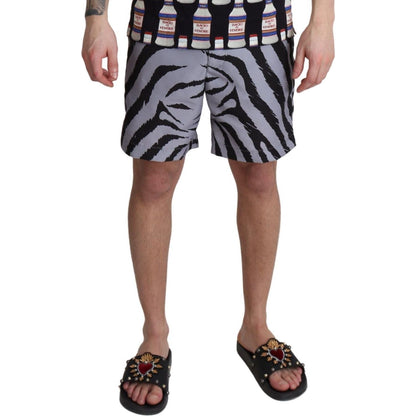 Dolce & Gabbana Gray Zebra Print Beachwear Shorts