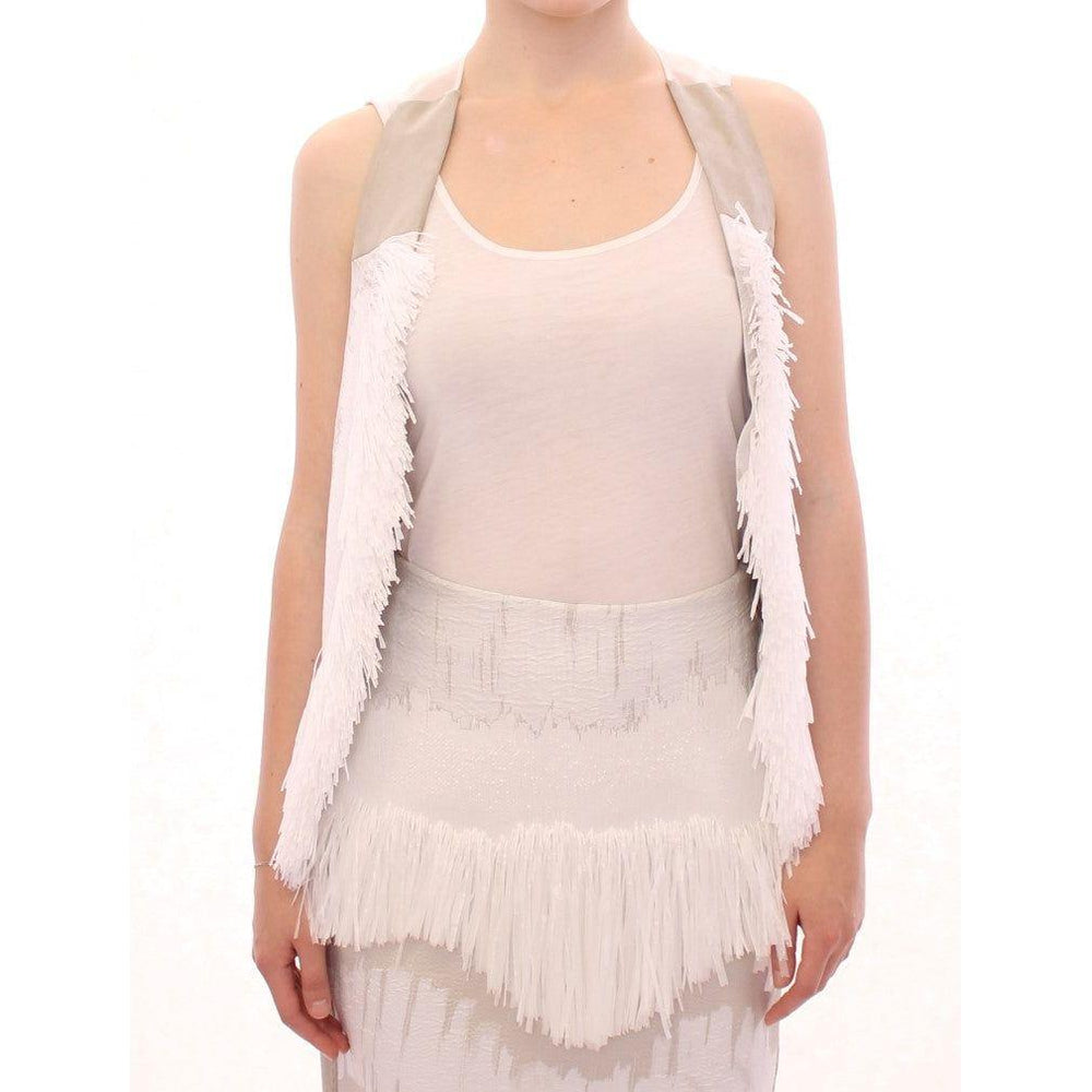 Arzu Kaprol White Lashes Open Back Vest Jacket