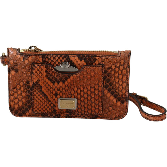 Dolce & Gabbana Elegant Python Patterned Leather Wristlet Dolce & Gabbana Saddle Brown