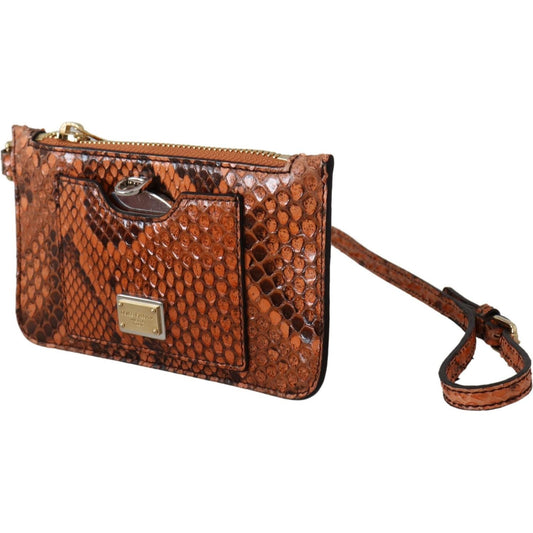 Dolce & Gabbana Elegant Python Patterned Leather Wristlet Dolce & Gabbana Saddle Brown