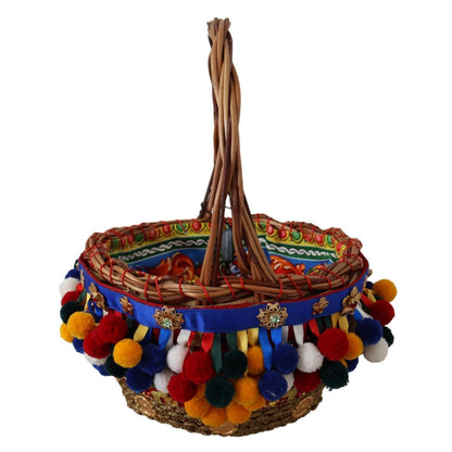 Dolce & Gabbana Multicolor Cotton Embellished Agnese Basket Tote Bag
