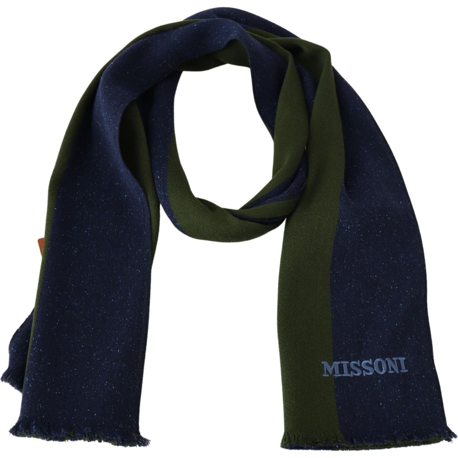 Missoni Green Striped Wool Unisex Neck Wrap Shawl Blue