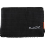 Missoni Gray Wool Unisex Neck Wrap Shawl Fringes Logo Scarf