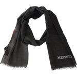 Missoni Black Wool Unisex Neck Wrap Shawl Fringes Logo Scarf